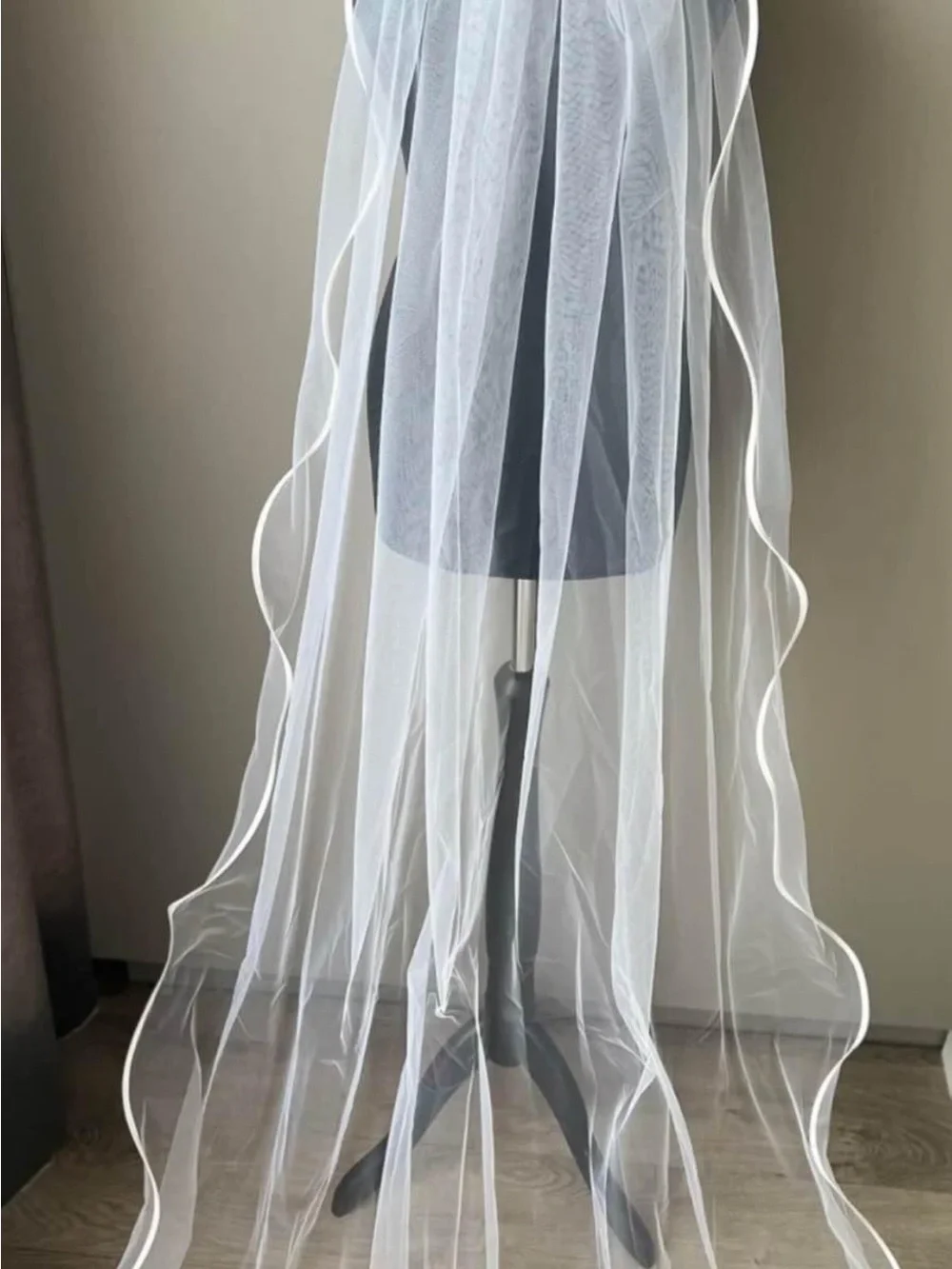 Sheer White Bridal Veil with Ribbon Edge